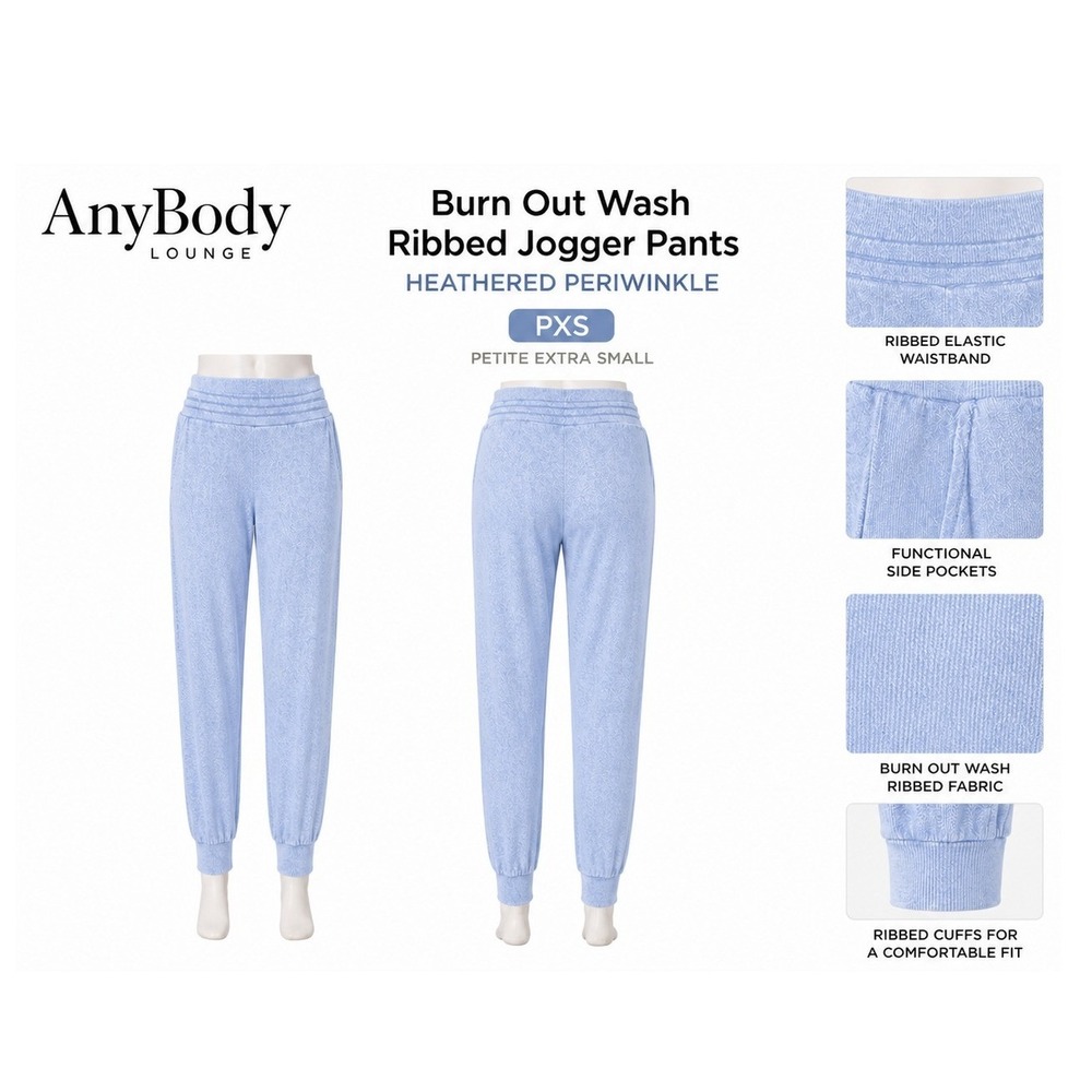 AnyBody Lounge Blue Burn Out Wash Ribbed Jogger Pants PXS A458592